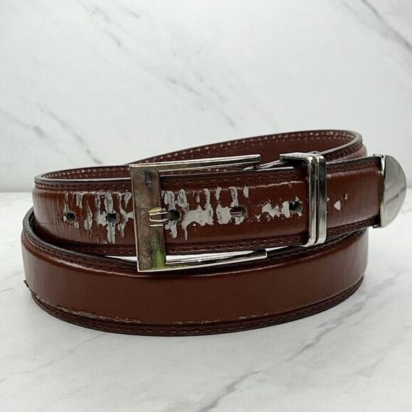 Brown Distressed Genuine Leather Belt Size 38 Mens - Picture 1 of 12